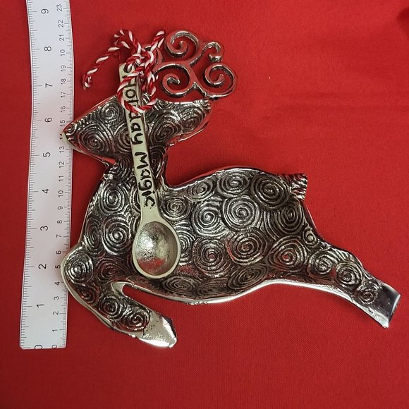 VTG Mud Pie Holiday Magic Reindeer Pewter Dip Salsa Tray & Spoon - Picture 9 of 12